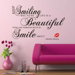 Marilyn Monroe Keep Smiling Quote Removable Vinyl Wall Stickers Art ...