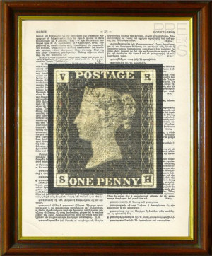 Upcycled Antique Dictionary Page / Rare Postage Stamp / 1840 