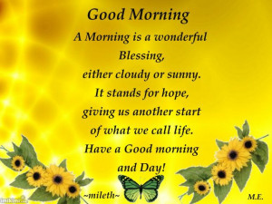 Good Morning A Morning Is A Wonderful Blessing Either Cloudy Or Sunny ...