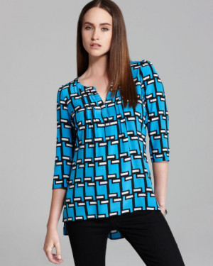 Plenty By Tracy Reese Quotation Blouse Printed Peasant Kurta in Blue ...