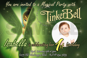 Details about TINKERBELL FAIRIES BIRTHDAY PARTY INVITATION PHOTO 1ST ...