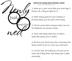 Advice for Newly Wed Christian Wives....but applies to any Christian ...