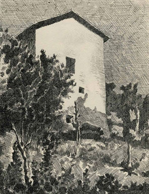 Giorgio Morandi: Paesaggio (Casa a Grizzana), 1927, Acquaforte, mm 265 ...