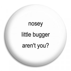 Home Nosey Little Bugger Button Badge