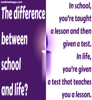 ... test. In life, you're given a test that teaches you a lesson. ~ Tom