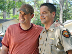 Still of Alex Kendrick and Kevin Downes on the set of Courageous