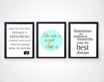 set of travel art, ex ploring quote, adventure is out there, unplanned ...