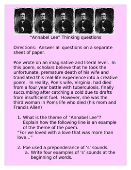Poe's Annabel Lee Discussion Questions w/ans 8 pages