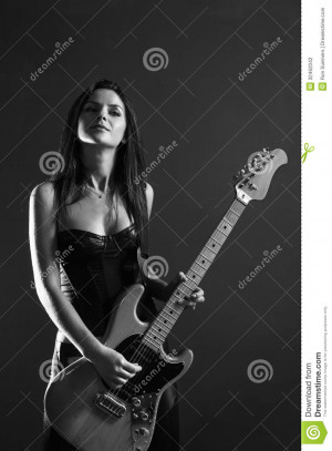 beautiful-female-guitar-player-black-white-photo-guitarist-playing ...