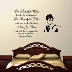 ... Beauiful Eyes - Audrey Hepburn Wall Decal Sticker Quote lounge bedroom