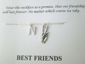 Peace Sign Language, Initial Necklace- Quote Card/ Best Friends