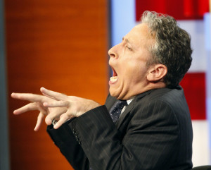 Host Jon Stewart gestures during the taping of an episode of Comedy ...