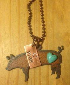 ... Rusty Rusted Recycled Metal Pig Sow Swine Show FFA Heart Pigs Necklace