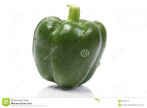 Green Bell Pepper White Background With Reflection And Water Drops