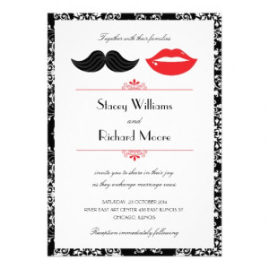 Lips And Mustache Damask Wedding Invitation From Zazzle