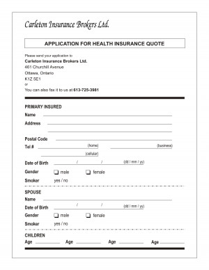 APPLICATION FOR HEALTH INSURANCE QUOTE