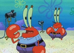 Mr. Krabs (left) and his Double (right)
