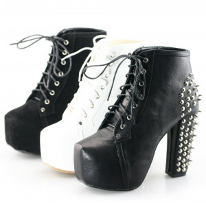 SHOEZY-Womens-Platform-Pumps-Lace-Up-Stud-Spike-Punk-Block-High-Heels ...