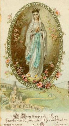 Our Lady of Lourdes vintage prayer card More