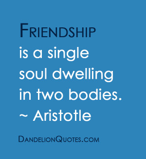 Friendship Is A Single Soul Dwelling In Two Bodies - Friendship Quote