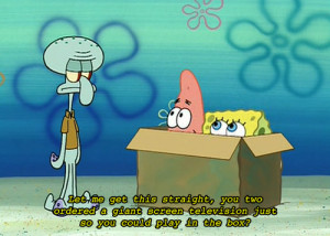 box, funny, patrick, spongebob, squidward, text