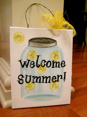 Mason Jar Lightning Bug Southern Summer Canvas Sign Door Hanger Wreath