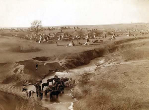 Hostile Indian Village of the Lakota Sioux Indians