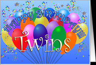Happy Birthday Twins Cheerful Colorful Party Balloon birthday bunch ...