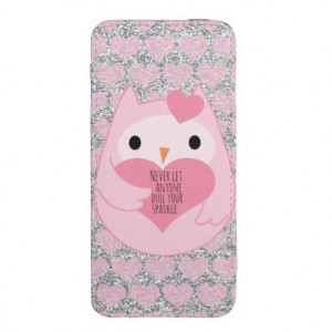 Pink Owl with Silver Sparkles and Quote #iphonecase #owls