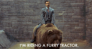 Steve Carrel Rides a Furry Tractor Bear In Anchorman