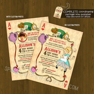 Vintage Alice Mad Hatter Tea Party Printable Birthday Invitation DIY