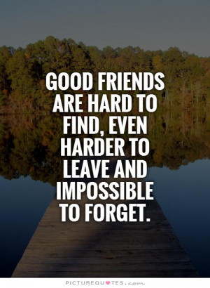 Good friends are hard to find, even harder to leave and impossible to ...