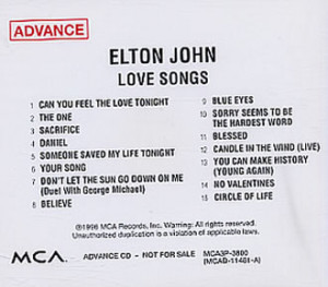 ELTON JOHN Love Songs (1996 US 15-track radio promotional CD single ...