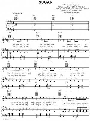 SUGAR - Maroon 5 (Piano Sheet Music)