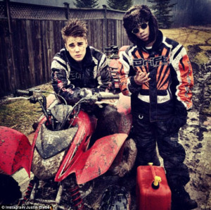 Risky business: Justin Bieber ditches helmet for a muddy four-wheeler ...
