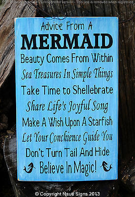 Beach Signs, Beach Decor, Mermaid Decor, Advice From A Mermaid Wooden ...