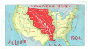 ... Map, postcard celebraitng the Louisiana Purchase Exposition 1904