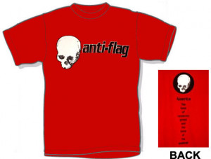 Anti Flag- Skull on front, Quote on back on a red guys slim fit shirt ...