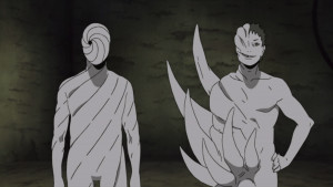 Zetsu Blanc avec Guruguru surveillant le rétablissement d'Obito.