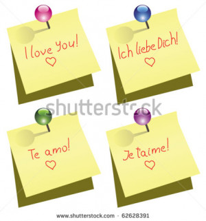 ... love you words in english, german, spanish and french - stock vector