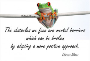 An inspiritional picture of frog on wire with the quote: The obstacles ...