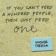 Mother Teresa Sarah, keep feeding the homeless... one at a time :)