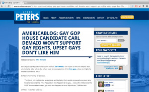 ... Scott Peters ‘ website called his gay Republican opponent Carl