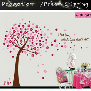 Large Size Korean PInk/Blue Romantic Cherry Blossoms Flowers Tree Wall ...