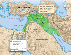 Map showing location of area known as Mesopotamia
