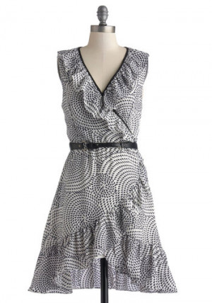 Make Quote of It Dress Short Black Print Ruffles Belted Casual