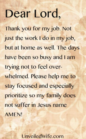 Prayer Of The Day – Busy Work Days --- Dear Lord, Thank you for my ...