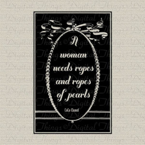 CoCo Chanel Pearls Quote Typography Digital Download for Fabric Iron ...