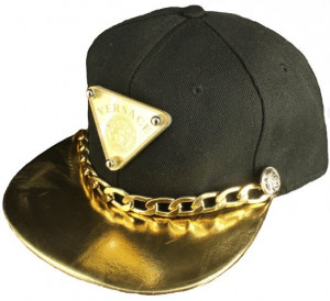 ... Snapback Cap Medusa Logo Crown Shiny Gold Bill Cuban Chain Attached