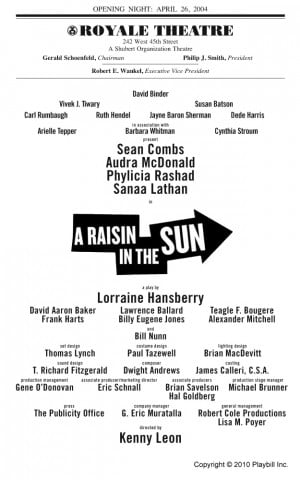Inside the Playbill: A Raisin in the Sun - Opening Night at Royale ...